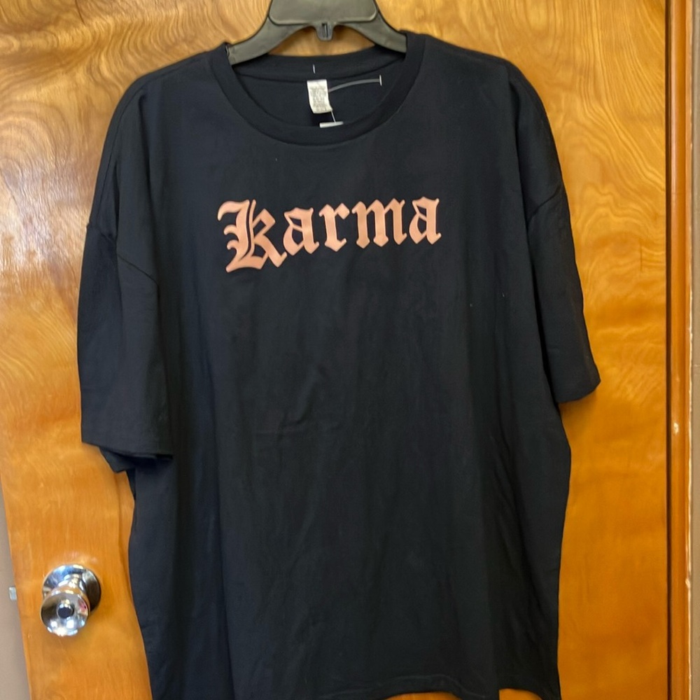 T-SHIRT. NAVY T-SHIRT SAY “KARMA.”  SIZE XXL. NWT